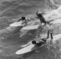 Ron Church, Three Female Surf Contestants, Huntington Beach, California, 1963