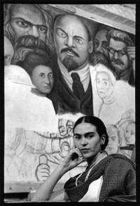 Frida in Front of the Unfinished Unity Panel, New Worker's School, New York, 1933