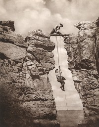 Kolb Brothers, Emery Kolb, Belayed By Brother Ellsworth, Prepares to Photograph Cheyawa Falls, Grand Canyon, 1913
