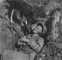 W. Eugene Smith - Dog With Marine in Foxhole, Saipan, circa 1944