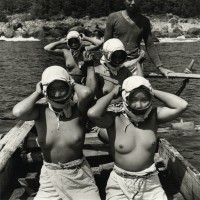 Diving Girls of Hatsushiima Donning Masks before Diving, Japan, 1947