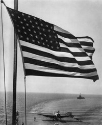 Plane Landing on Flight Deck, U.S,S, Santee, 1942