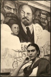 Frida in Front of the Unfinished Unity Panel, New Worker's School, NY 1933