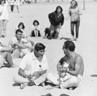 Teenage Boys Playing Guitar at Huntington Beach, circa 1963