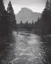 Ansel Adams, Half Dome, Sunlight on Merced River, Yosemite, c. 1935