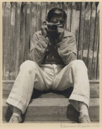 Ted Cook With Contax, 1937. Vintage, possibly unique gelatin silver print.