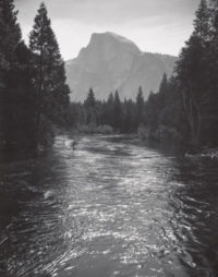 Ansel Adams, Half Dome, Sunlight on Merced River, Yosemite National Park, 1935