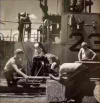 Welding Pipes on Deck of Submarine, 1944