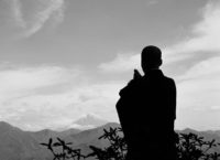 Don Farber, A Priest of the Nicherin Sect on Mt. Minobu Pays Respect to Mt. Fuji, Japan, 1992