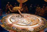 Don Farber, Dalai Lama Dismantling a Sand Mandala During the Kalachakra, Santa Monica, 1984